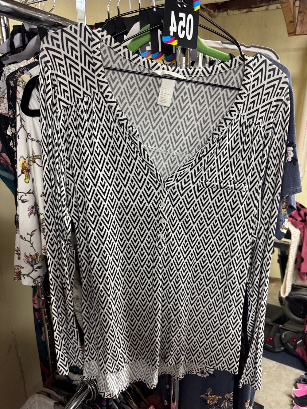 H&M Black & White Geometric Button-Down Shirt